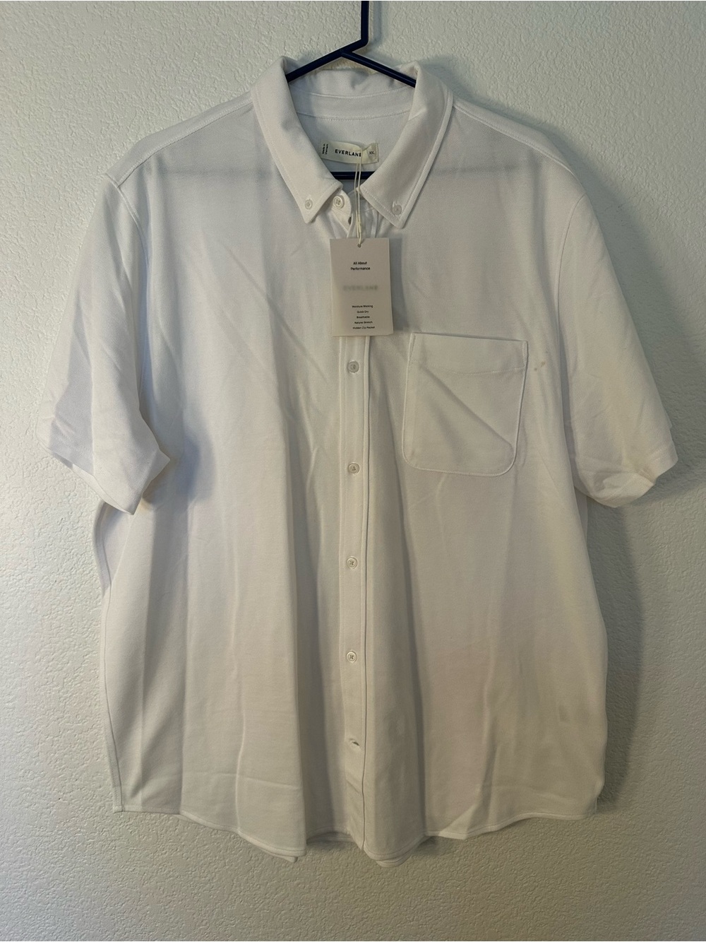 Everlane Men’s Performance Oxford Shirt XXL White Short Sleeve Button Down NWT